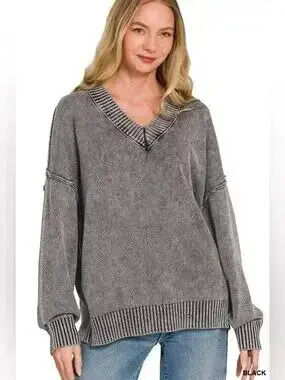 ZARA Washed Deep V-neck Oversized Sweater